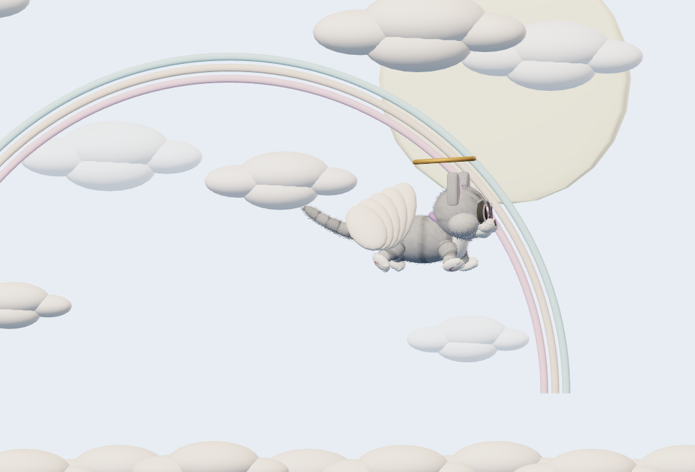 ชูก้ากางปีกบินอยู่หน้าสายรุ้งในเกม Sugar Fly